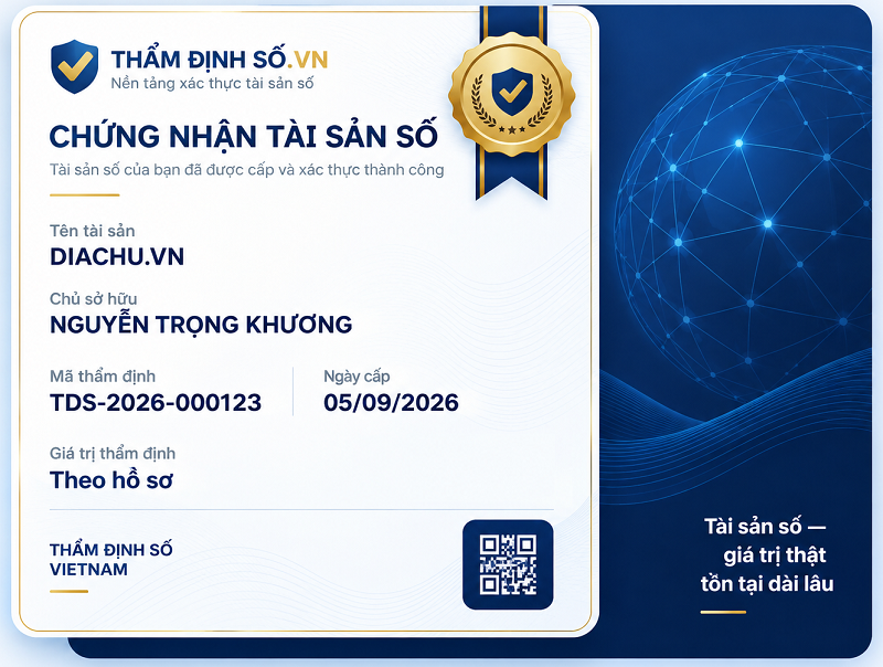 Mẫu chứng nhận tài sản số THẨM ĐỊNH SỐ.VN
